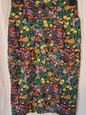 LuLaRoe Green Floral Pencil Skirt with Yellow & Pink Accents